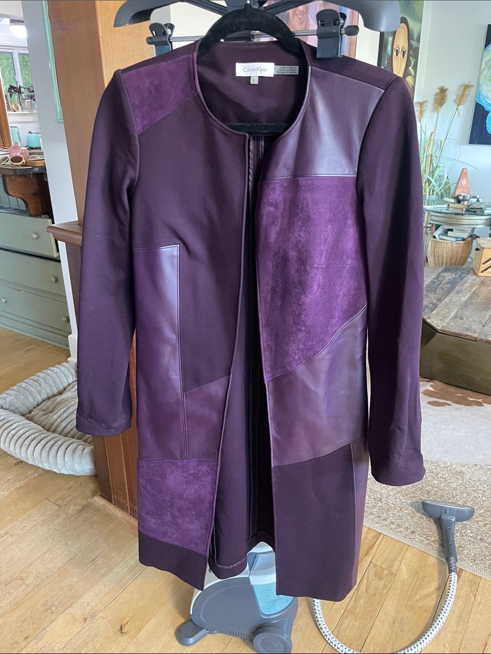 Calvin Klein Deep Plum Patchwork Longline Trench Coat